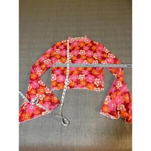 Verdusa Gauze Flower Power Crop Top - Size L - Flouncy Sleeves #SingleNoMore
